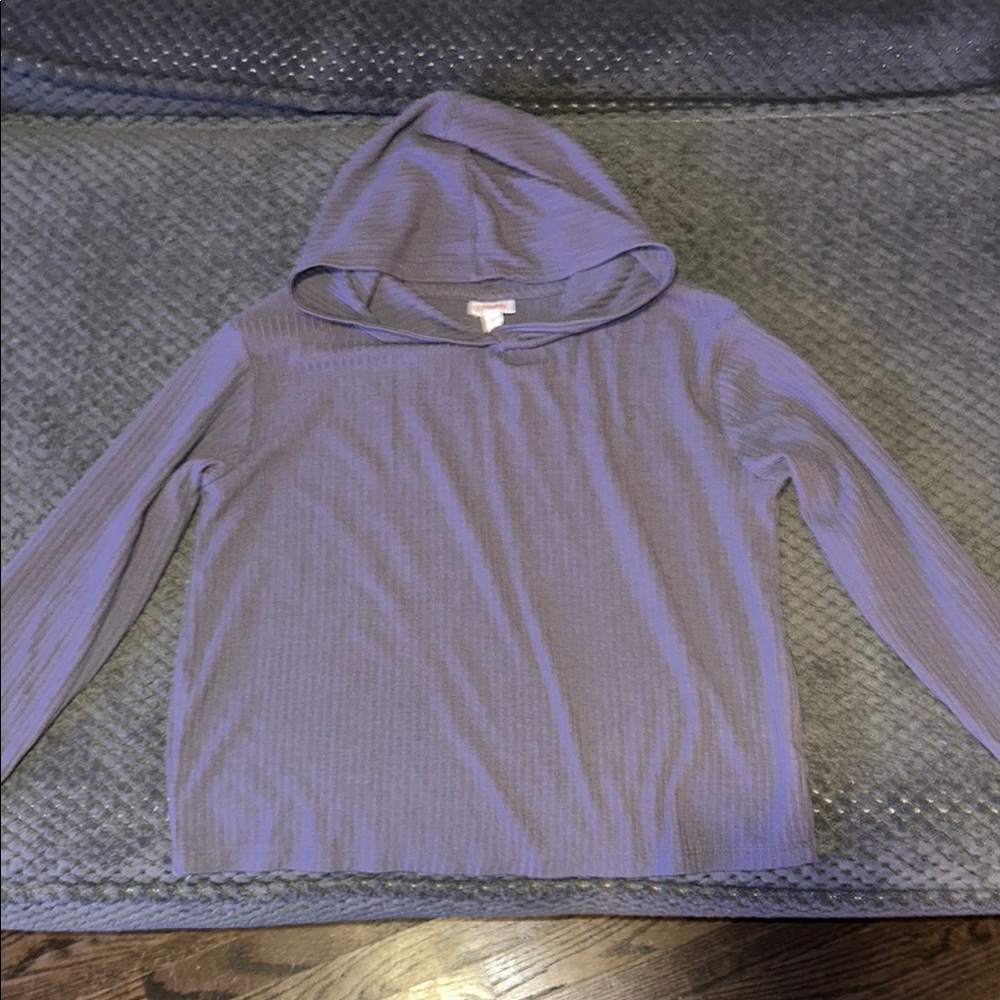 Gray Hooded Long Sleeve Top